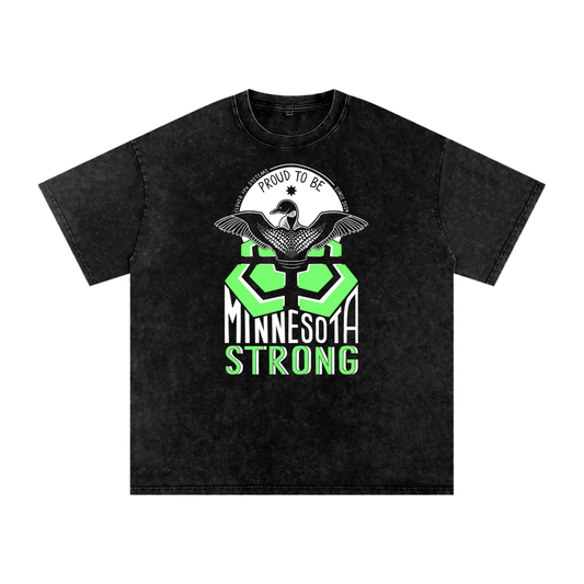 Minnesota Strong by BexDrawsBooks - Snow Washed Oversized Cotton T-Shirt